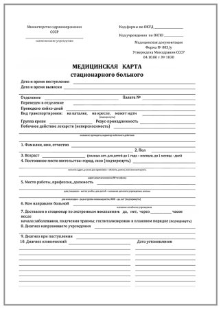 Пример заполнения карты сестринского наблюдения