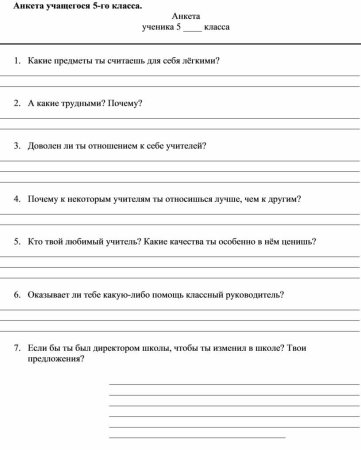 Анкета шаблон