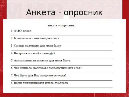 Анкета оценки качества