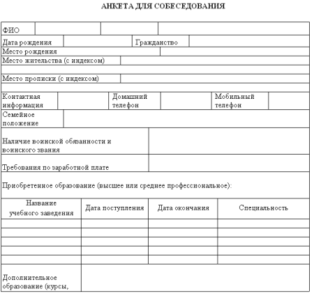 Как заполнить анкету для девочек вопросы