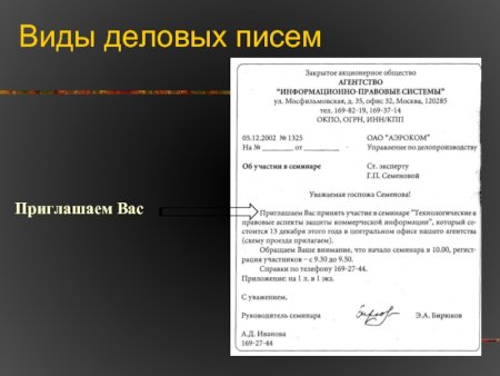 Деловое письмо пример