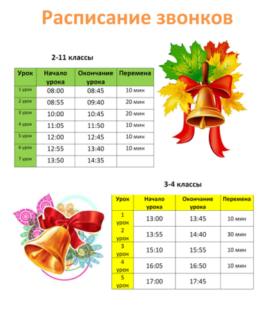 Расписание звонков шаблон