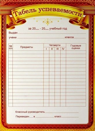 Табель успеваемости обучающегося основной школы