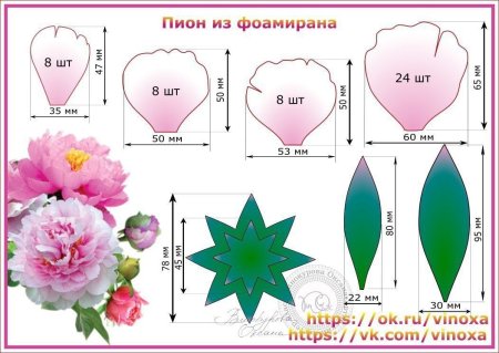Выкройка лепестков пиона из изолона
