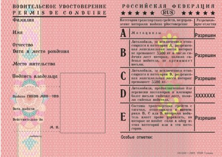 Бланк водительского удостоверения старого образца