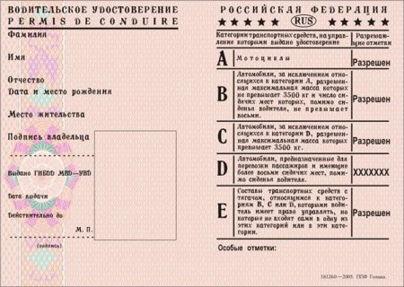 Бланк водительского удостоверения