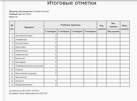 Классный журнал листы