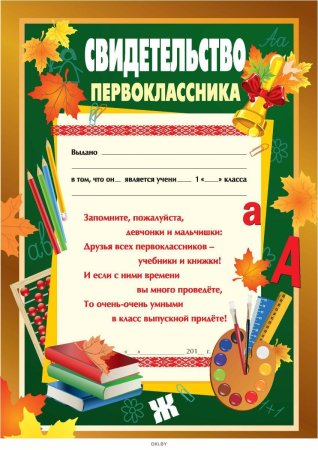 Свидетельство первоклассника