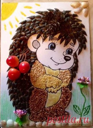 Аппликация Ежик с грибами