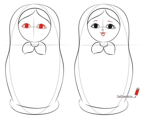 Этапы рисования матрешки