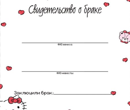 Свидетельство о браке с котиками