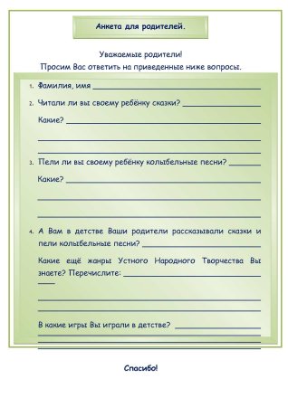 Анкета для родителей в детском саду сведения о родителях