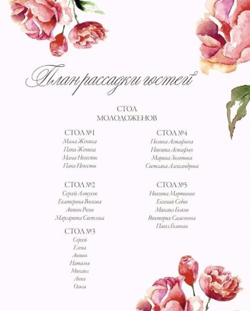 Шаблон рассадки гостей на свадьбе шаблон