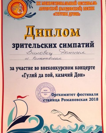 Приз зрительских симпатий диплом