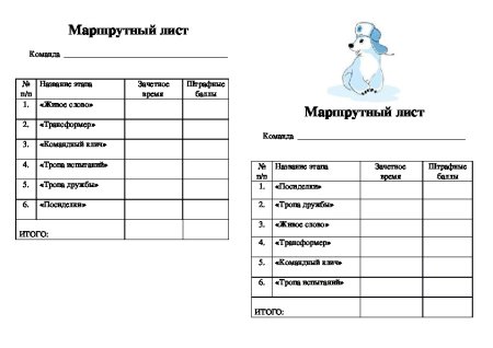 Маршрутный лист для квеста