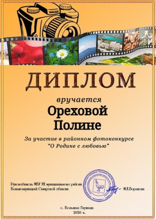 Диплом победителя фотоконкурса