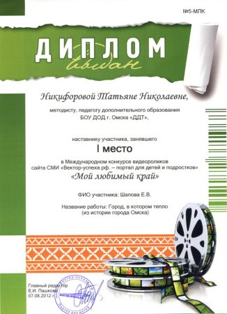 Конкурс видеороликов диплом