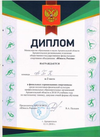 Грамота по настольному теннису