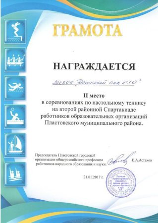 Диплом по настольному теннису