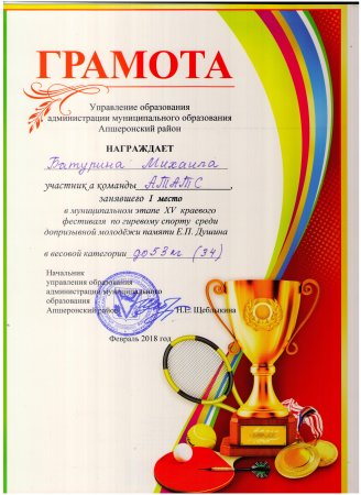 Диплом по настольному теннису