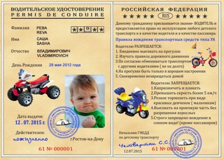 Детское удостоверение водителя