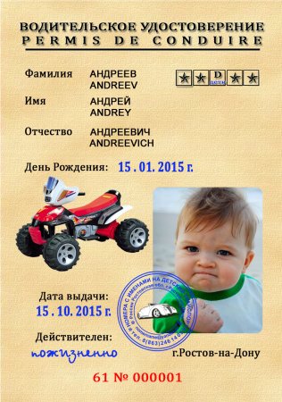 Водительское удостоверение для детей