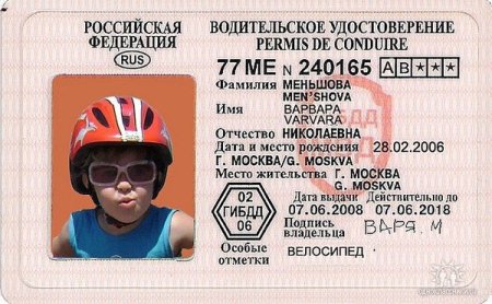Водительское удостоверение для детей