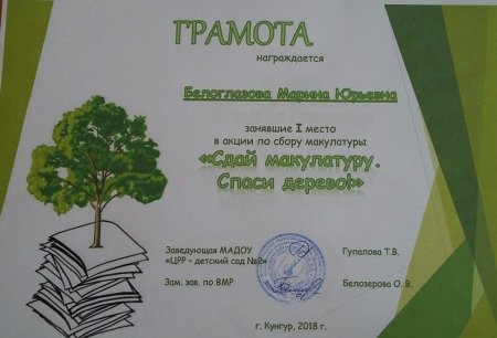 Благодарность сбор макулатуры