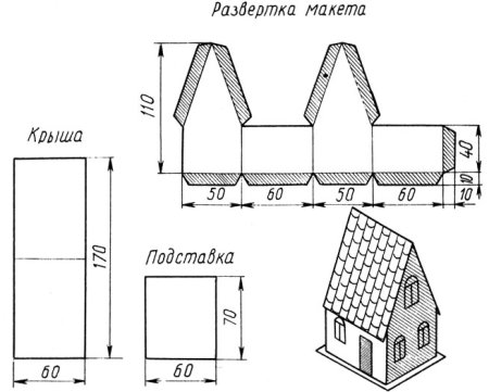 Как склеить дом из бумаги схема