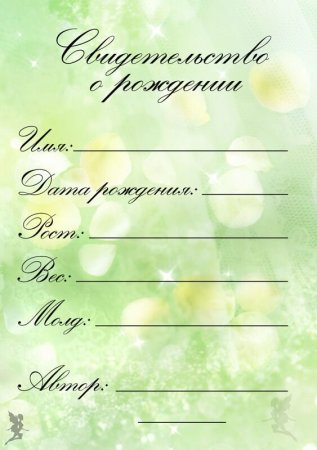 Свидетельствоорождении реборн