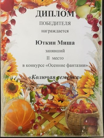 Грамота за участие в выставке осенних поделок
