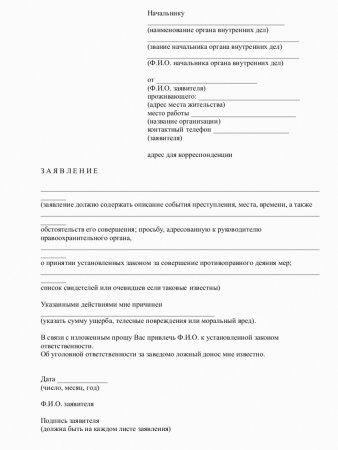 Как написать заявление в полицию о краже
