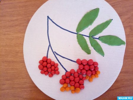 Аппликация гроздь рябины в средней