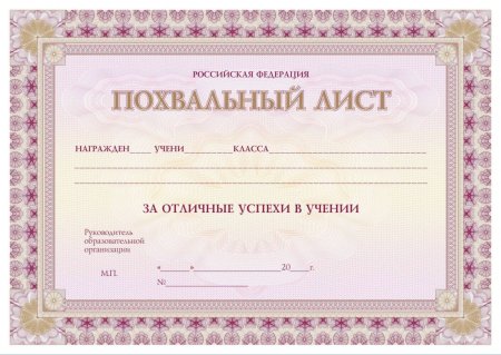 Похвальный лист за отличные успехи в учении