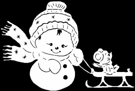 Вытынанка снеговик с подарком (50 фото)