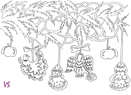 Вытынанки ветка с игрушками