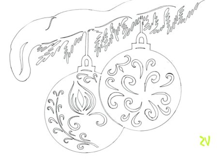 Вытынанки новогодние игрушки на ветке