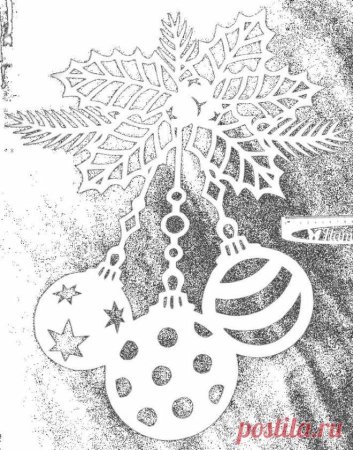 Трафареты на окна новогодние шары на ветке