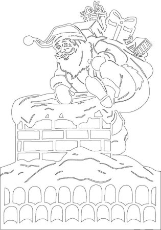 Вытынанка дед Мороз лезет в дымоход