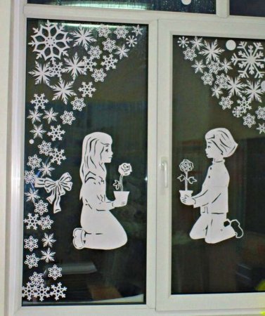 Новогодние вырезанки на окна Снежная Королева