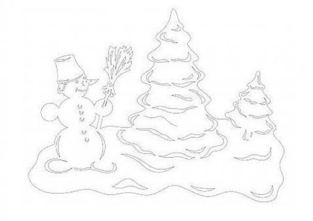 Вытынанка снеговик с елкой (49 фото)