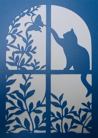 Вытынанка кошка на окошке