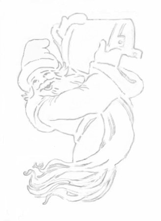 Вытынанка Деда Мороза высыпающего снежинки