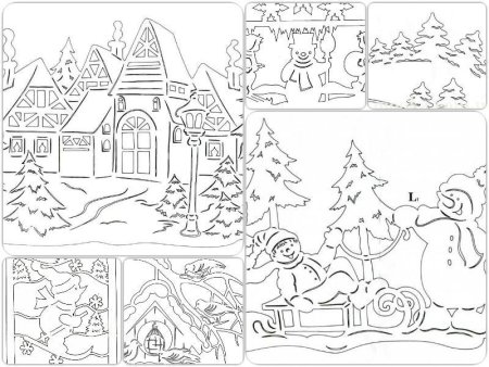 Трафареты на окна новогодние композиции