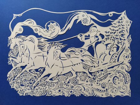 Вытынанка тройка лошадей