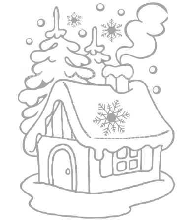 Трафарет домика на новый год на окно