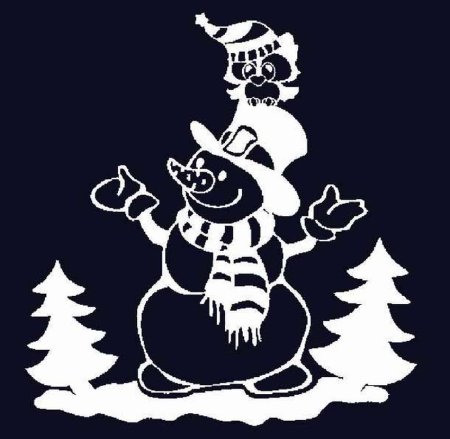 Вытынанка Снеговик на санках