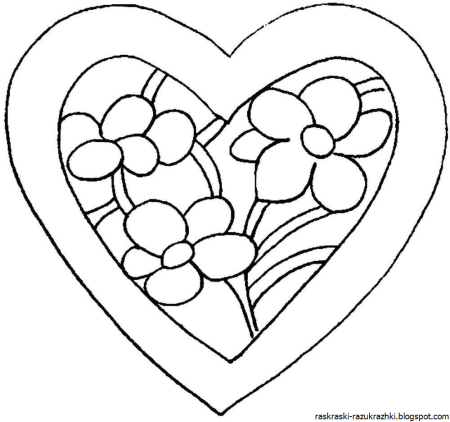 Раскраска сердечко с цветочками