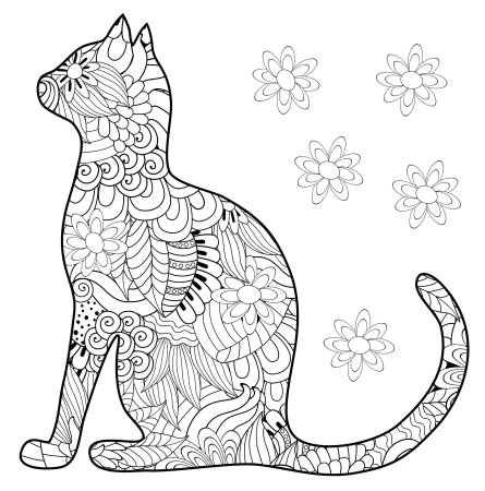 Раскраска кошка с узорами