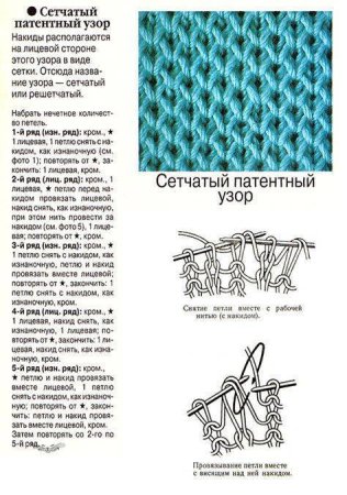 Узор сетка спицами схемы и описание